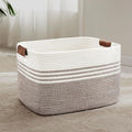 72L Large Laundry Basket with Leather Handles for Living Room Storage, Woven Rope Baskets Bin for Blanket, Kids Toy, Gifts, Wicker Hamper for Bedroom Dirty Clothes, 22"x17"x12" Dark Brown