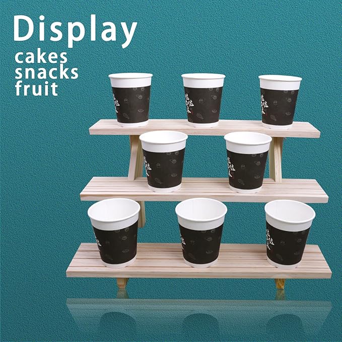 3 Tier Earring Display Stands For Selling, Retail Display Riser Earring, Ring Holder Stand, Removable Countertop Small Merchandise Display Stand, for Figures,Cupcake, Photo (Wood color)