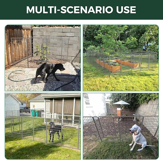 FXW Garden Fence Outdoor for The Yard – 50in(H) x 41.7ft(L) Heavy Duty Metal Animal Barrier for Dog and Rabbit, Decorative Dog Fence, 16 Panels, Silver