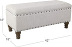Homepop Home Decor | Upholstered Bench with Nailhead Trim | Large Ottoman with Storage for Living Room & Bedroom | Decorative Home Furniture, Gray Woven