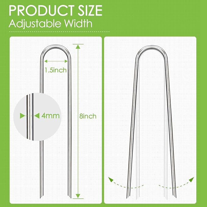 8 Inches Garden Stakes, 50 Pack Galvanized Landscape Staples Heavy Duty 8 Gauge U-Shaped Tent Stakes for Outdoor Decorations, Ground Stakes for Weed Barrier Fabric, Irrigation Tubing, Fence