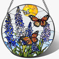 Stained Glass Window Hanging, 8 Inch Lavender & Butterfly Sun Catcher Decor, Stained Glass Ornament, Suncatchers for Windows Hanging, Window Decor, Gifts for Butterfly Lovers, Flower Lovers Gifts