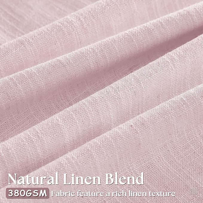 Baby Pink Linen Pinch Pleated Curtains 96 Inch Length 2 Panels for Girls Bedroom Nursery Soft Thick Linen Window Curtains 96 Inches Long Semi Sheer Light Filtering for Living Room Blush Dusty Pink