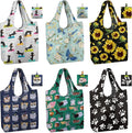 BeeGreen Animal Reusable Shopping Bags Cute Grocery Bag 6 Pack, Christmas Gift Bags Heavy-Duty Foldable Shopping Totes for Supermarket, Work & Travel, Large Washable Polyester Tote Bag with Handles