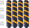 4 Pack 6FT Speed Bumps for Road, Heavy Duty 25,000 Lbs Capacity Traffic Rubber Speed Humps with 2 Channel Floor Cord Cover for Asphalt Concrete Gravel Driveway Road Cable Protector Ramp