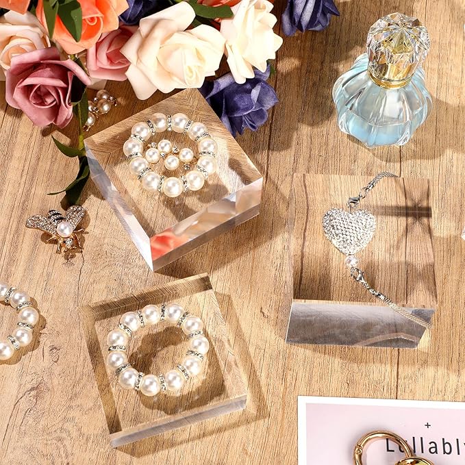 Geelin 6 Pcs Acrylic Risers Stands Display Block Clear Polished Acrylic Cube Solid Display Pedestal Stand Square for Small Jewelry Perfume Photography Collection Food Doll Wedding Christmas 3 Size