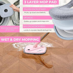 Limited Edition Heavy Duty Mop for Floor Cleaning Separates Clean from Dirty Water, Self Wringing 360° Rotating Square Mop-Head for Hardwood Tile Marble Floor, Rose