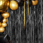 2 Pack 2025 Graduation Party Decorations, 3.28 FT x 7.05 FT Black Backdrop, Metallic Graduation Photo Backdrop Fringe Curtains Tinsel Backdrop Foil Streamer, Grad Party Supplies Photo Booth Props