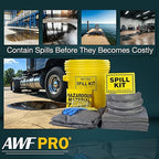 AWF PRO 20 Gallon Universal Spill Kit, 59 Pieces – 20 gal DOT Approved Drum, Socks, Pads & Pillows, & Accessories