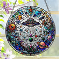 Stained Glass Window Hanging, LAOWEIKI 8'' UFO&Alien Suncatcher, Stained Glass Ornament, Suncatchers for Windows Hanging, Window Decor, Outdoor or Indoor, Gifts for Friends, Art Lover, Astronomer