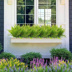Outdoor Artificial Plants 8 Bundles Fake Plants Grass UV Resistant Fake Flowers Bush Greenery,17Inch Tall Faux Grass Shrubs for Home Porch Pathway Garden Décor Outside Indoor (Green)