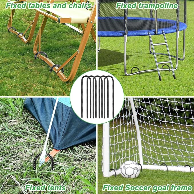 Gtongoko Trampolines Wind Stakes 8 Pack 12 Inch,Heavy Duty U Shaped Rebar Tent Stakes Ground Anchors Galvanized Steel Safety Trampoline Anchors for Camping Tents, Soccer Goals