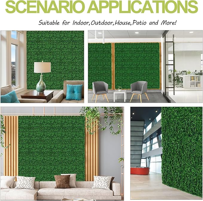 AOKIE 20"X20" Artificial Grass Wall, 16Pcs Boxwood Hedge Wall Panels UV-Anti Grass Backdrop Wall Decor, Greenery Privacy Hedge Screen for Indoor Outdoor Patio Balcony, Party Garden Fence Decor