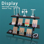 3 Tier Earring Display Stands For Selling, Retail Display Riser Earring, Ring Holder Stand, Removable Countertop Small Merchandise Display Stand, for Figures,Cupcake, Photo (Brown color)