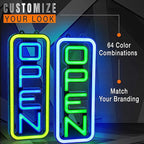 Led Open Sign for Business – Stand Out with 64 Super-Bright Color Combos to Match Your Brand - Programmable Neon Flash, or Scroll – 8 x 19 inch
