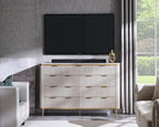 T4TREAM Fluted 9 Drawers Dresser, Modern Wooden Top Chest of Drawers with Curved Profile Design, Dresser TV Stand Drawer Organizers for Bedroom, Living Room, Hallway(White Alder)