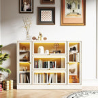 Display Cabinet with Acrylic Glass Doors,Extra Wide Curio Cabinet with LED Lighting for Collectibles, Collectibles Toy Organizers Rack & Display Shelf Display Case, White