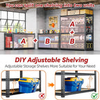 72"H Storage Shelves heavy duty, 2000LBS Garage Shelving, 5 Tier Metal Shelving Unit Adjustable Garage Shelves Rack Shelf for Storage Warehouse Pantry Closet,35.6" W × 16" D × 72" H, Black, 2PCS