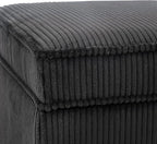 Adeco 17 Inch High Striped Flannel Black Cube Ottoman Storage, 3D Embossed Velvet Chair Foot Stools, Upholstered Vanity Stool with Hinged Lid, Solid Round Wood Legs