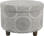 Homepop Home Decor | Upholstered Round Storage Ottoman | Ottoman with Storage for Living Room & Bedroom (Grey Medallion) 24.0 In. X 24.0 In. X 17.0 In.