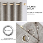 MIULEE 100% Blackout Linen Textured Curtains for Bedroom Solid Thermal Insulated Warm Taupe Grommet Room Darkening Curtains & Drapes Luxury Decor for Living Room Nursery 52 x 63 Inch (2 Panels)