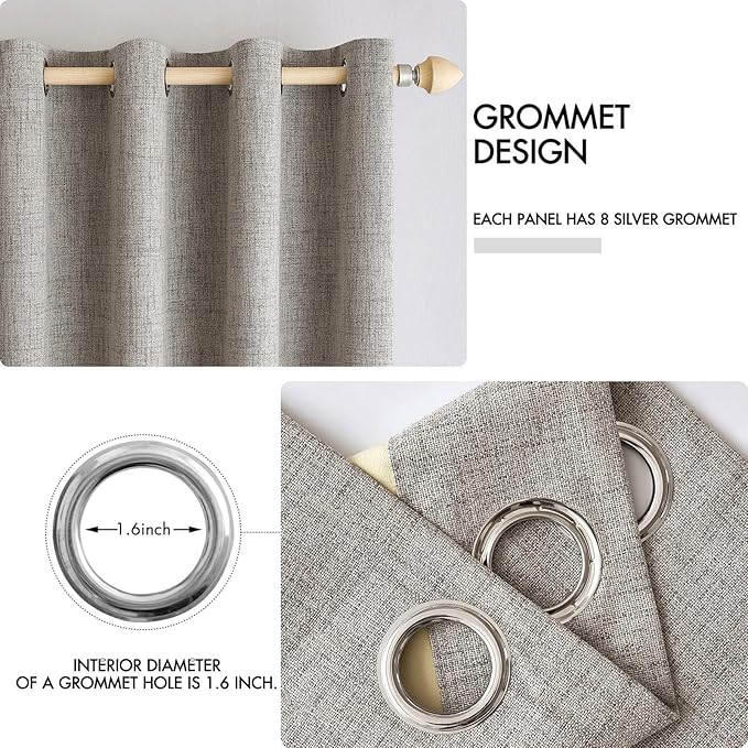 MIULEE 100% Blackout Linen Textured Curtains for Bedroom Solid Thermal Insulated Warm Taupe Grommet Room Darkening Curtains & Drapes Luxury Decor for Living Room Nursery 52 x 108 Inch (2 Panels)