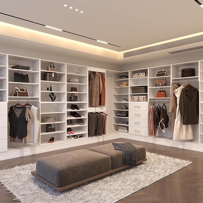 Short Tower Closet Unit, Modular Closet System, Wood Closet System Organizer with Storage for Walk In Closets, Clothing Rack Wardrobe Closet for Hanging Clothes, Bedroom, White, 25.5"W