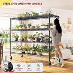 REIBII 75.6" H Storage Shelves Metal Shelving Unit with Wheels 55''W Garage Shelving Heavy Duty Wire Shelves for Storage Rack Adjustable Pantry Shelf Commercial Shelving, 75.6" H X 55.5''W X 24" D
