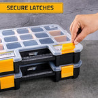 CANOPUS Craft Organizer, Set of 2 Interlocking Cases with Adjustable Compartments, Briefcase-Type Hardware & Parts Organizer, Toolbox Set for Bolts, Nails, Screws, and Other Small Parts