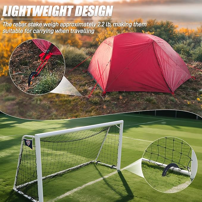 Anothera 8 Pack Trampoline Stakes Anchors High Wind, 12 Inches Tent Stakes Heavy Duty, Galvanized Steel Ground Stakes Kit, U Shaped Rebar Stakes for Trampoline, Tents, Fence