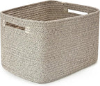 Shelf Woven Storage Basket, 15 x 10 x 9” Closet Rope Baskets For Organizing, Square Bins with Handles, Brown