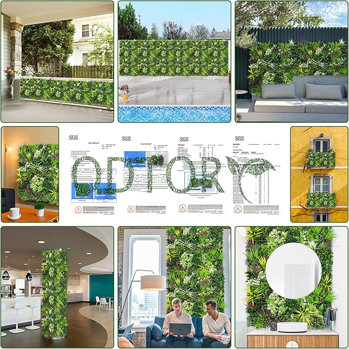 Artificial Plant Wall Panels: 20"×20" 4P UV-Anti Faux Grass Wall Backdrop Boxwood Ivy Fence Privacy Screen Fake Greenery Leaf Hedge for Outdoor,Indoor,Garden,Backyard and Home Decor