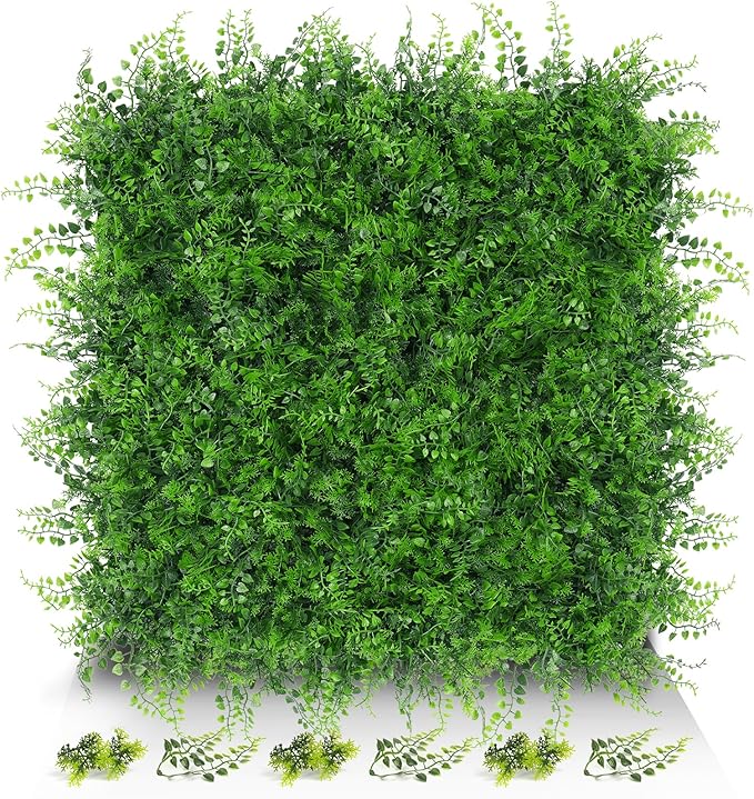 20"x20" 8pcs Grass Wall Panels, Artificial Fern Grass Backdrop with UV Protection, Fake Greenery Plant Boxwood Panels, Green Wall Decor for Outdoor Indoor Patio Garden Backyard
