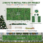 Artificial Boxwood Panel 8 Pieces 20"x20", Green Grass Wall Backdrop Wall for Fence Patio Backrop Balcony, Faux Ivy Privacy Fence Screen, 5 PCS Vines, 60 PCS Violet Flower, 2 PCS Light Strip