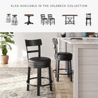 Signature Design by Ashley Valebeck Tall Upholstered Swivel Bar Stool with 360-Degree Swivel and Nailhead Trim, Faux Leather, 30" Seat Height, Black Finish