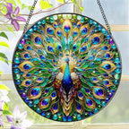 Stained Glass Window Hanging, LAOWEIKI 8'' Peacock Suncatcher, Stained Glass Ornament, Suncatchers for Windows Hanging, Window Decor, Outdoor or Indoor, Gifts for Women, Lovers, Couple, Friend, Bestie