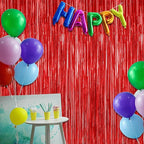4 Pack Red Backdrop, 3.28 FT x 7.05 FT Party Streamer, Valentines Day Metallic Birthday Tinsel Backdrop Foil Fringe Curtains, Door Streamer for Red Party Decorations Casino Decor Photo Booth Props