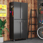 Aobabo 71" H 2 Drawer Metal Storage Cabinet with Wheels and 4 Pegboards,Lockable Steel Garage Storage Cabinet with 2 Adjustable Shelves,Black,Assembly Required