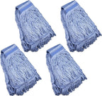 Mop Head Replacement Commercial Heavy Duty String Blue Wet Mop Heads for 3 Typs Commercial Mop Handle(4 pcs,Large,Weight 23oz)