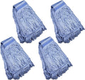 Mop Head Replacement Commercial Heavy Duty String Blue Wet Mop Heads for 3 Typs Commercial Mop Handle(4 pcs,Medium,Weight 16oz)