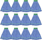 Onesimus 24 oz Heavy Duty Mop Head Replacement, 5 Inch Headband for Quick Change Handle, Blue Loop-End Cotton Blend String Wet Dry Floor Mop Refill, Large Size, Case Pack of 12 Pcs