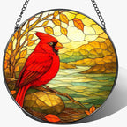 Stained Glass Window Hanging, 8 Inch Cardinal Stained Glass Suncatcher, Memorial Sun Catchers Indoor Window, Memorial Gifts, Sympathy Gift for Loss, Red Bird Decor, Cardinal Gift