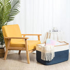 MINTWOOD Design 22in Extra Large Blanket Basket Holder Living Room, Rectangle Rope Woven Storage Basket with Handles for Laundry, Pool Towels, and Shoes, Dog Toy Organizer Bin Box, Prussian Blue