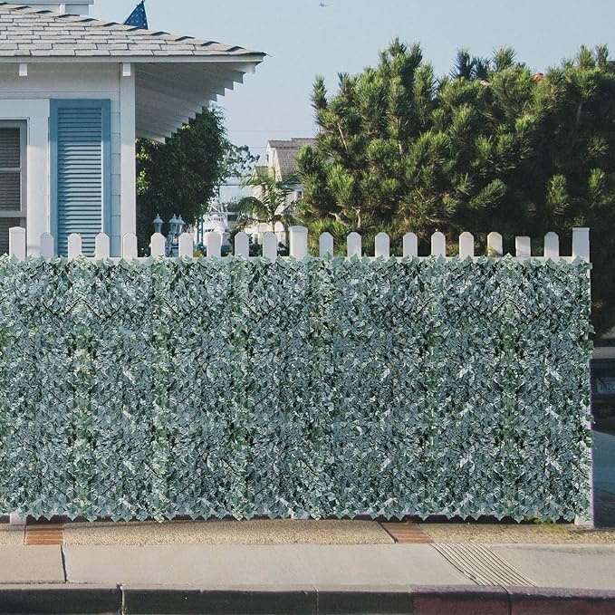 TANG 39"x117" Faux Ivy Privacy Fence Screen Roll- 4Pcs Artificial Leaf Fences Greenery with Lattice Panel,Outdoor Green Wall Chain Link Fence Covering for Balcony Backyard Patio, Dark Green Ivy