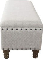 Homepop Home Decor | Upholstered Bench with Nailhead Trim | Large Ottoman with Storage for Living Room & Bedroom | Decorative Home Furniture, Gray Woven