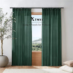 XTMYI Dark Green Curtains for Bathroom Set Decor,Linen Sheer Leaf Green Boho Curtains for Kitchen 63 Inch Length 2 Panels,Deep Pine