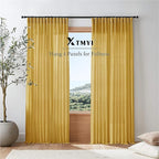 XTMYI Mustard Yellow Sheer Curtains 84 Inches Long for Spring Living Room 2 Panels Set Linen Textured Back Tab Pleated Gold Yellow Boho Retro Curtains for Bedroom Dining Room Kids Playroom,7ft Length