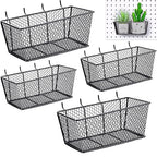 Sieral 4 Pcs Black Pegboard Baskets Metal Wire Shelf Baskets Peg Board Organizer Accessories Wall Mount Organizer Attachments for Garage Workbench Various Tool Accessories, 2 Sizes