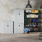 EHHLY Heavy Duty Small Storage Cabinet Outdoor Weatherproof, 14 Cuft Garage Storage Cabinet with 2 Adjustable Shelves, Lockable Kitchen Pantry Closer Organizer, 31Wx23Lx34H, Polar White