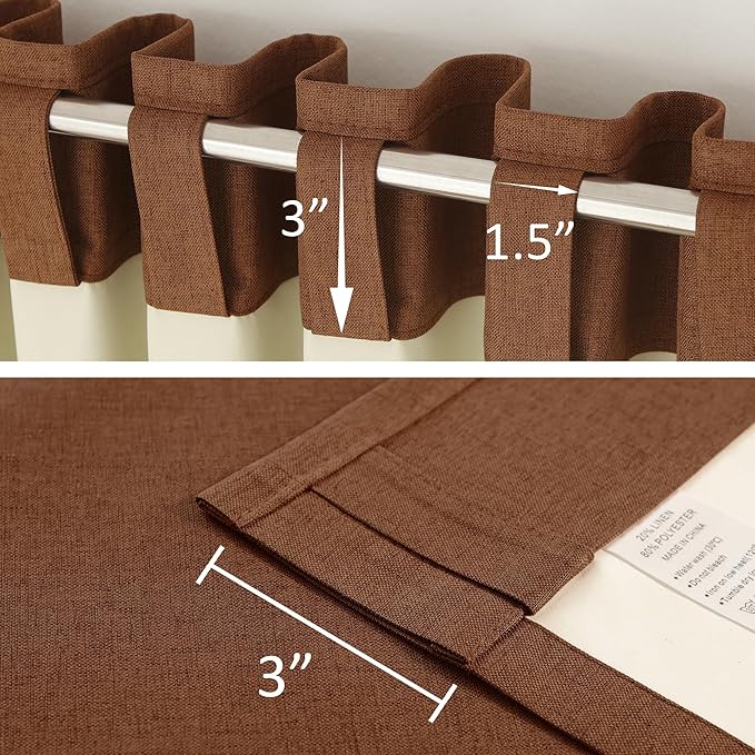 DUALIFE 120 Inch Extra Long Linen Rust Curtains Floor to Ceiling for Sliding Glass Doors 2 Panels, Flax Linen 100% Blackout Elegant Boho Thermal Curtains for Large Windows 10 FT Drapes,50 x 120 Inch